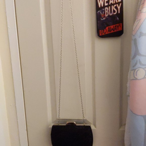 Black sparkle glitter silver chain purse clutch - Picture 5 of 8